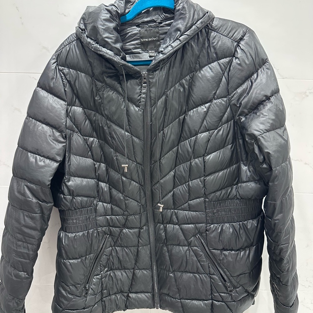 Lane Bryant Black Quilted light puffer Jacket with Hood